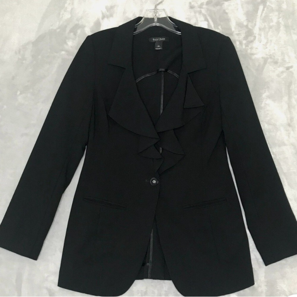 White House Black Market Black Ruffle Collar Blazer